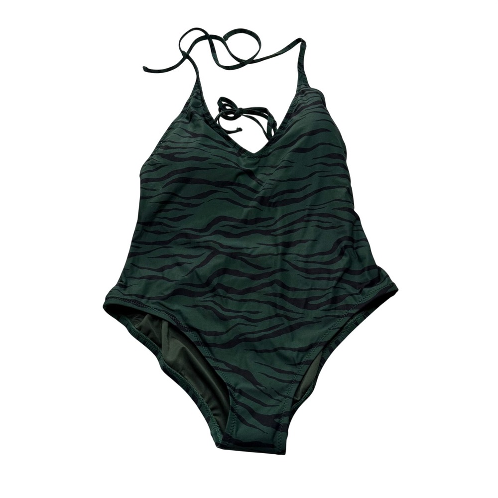 GAP One-Piece Swimsuit Green Tiger Stripe Halter Women's Large Beach New